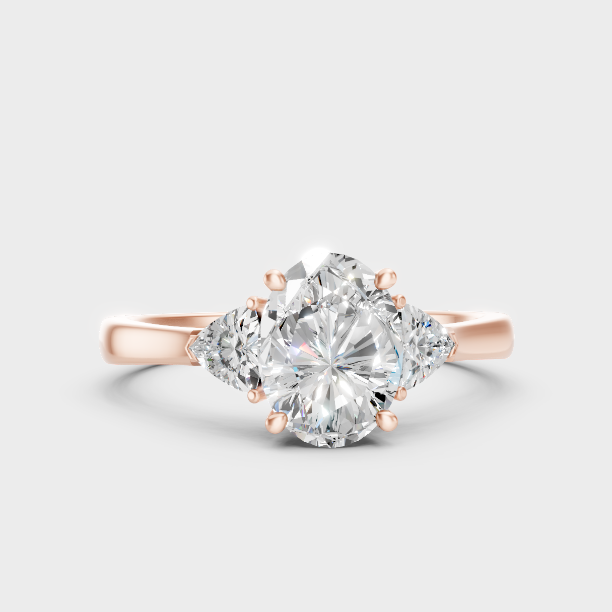 Unique Rose Gold Ring Featuring A Certified Oval Cut And Trillion Side Stones